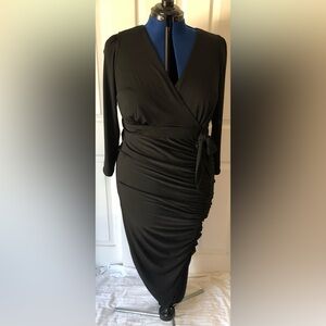 Torrid Black Ruched Wrap Long Sleeve Dress